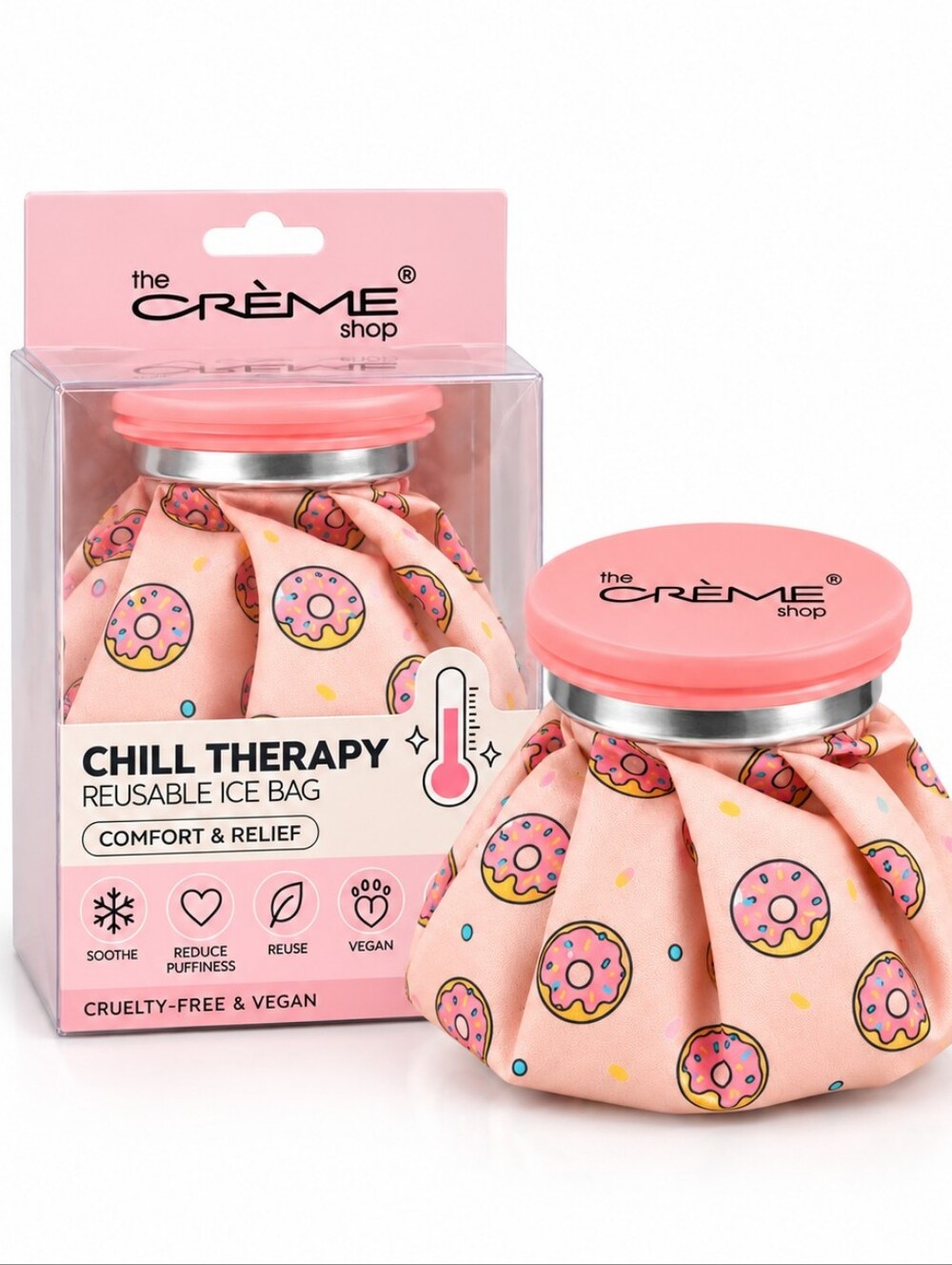 NEW from The Crème Shop Chill Therapy Reusable Ice Bag Donut Print Pink